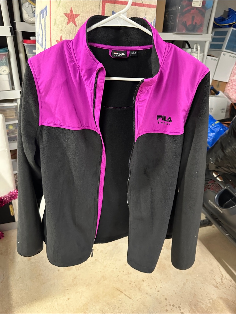 Fila Black Fleece Utility Jacket with Bright Pink Yoke